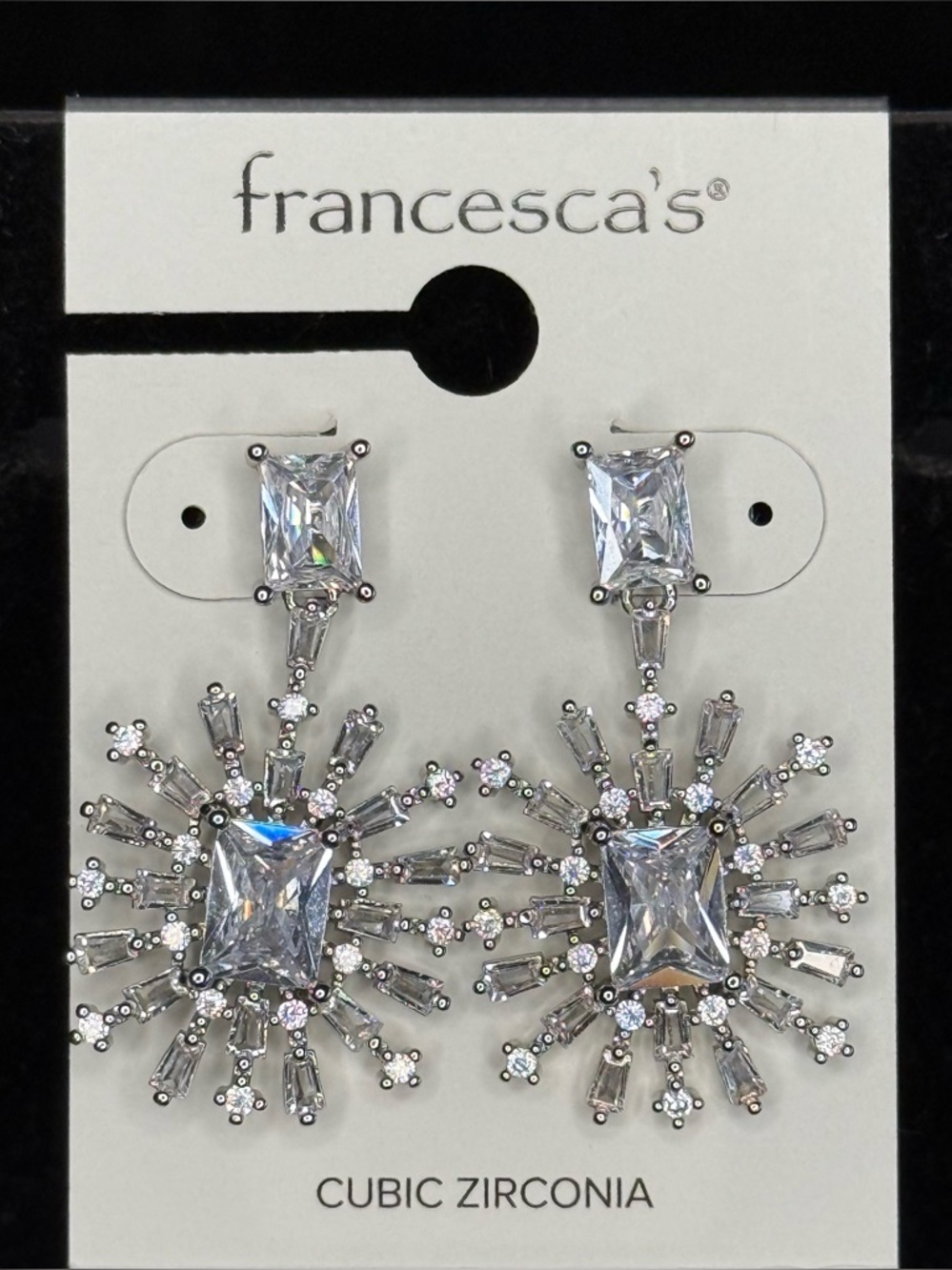 NWT Francesca’s CZ Bianca Sunburst Drop Pierced Earrings